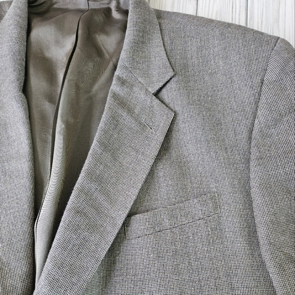 Oscar de la Renta Vintage Silk and Wool Micro Houndstooth Blazer In Gray Sz 50R - Picture 5 of 16